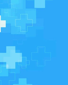 Blue medical healthcare background with abstract white cross icons for hospital pharmacy science and clinic professional presentation and design