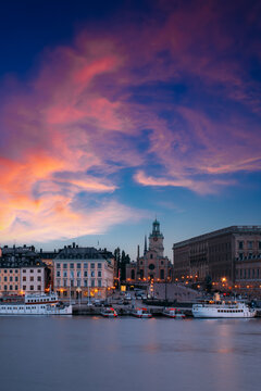 Dramatic Sunset Over Gamla Stan Skyline in Stockholm