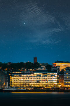 Panoramic Night Skyline of Sodermalm and Gamla Stan