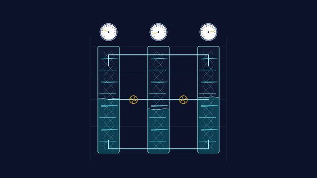 Abstract industrial schematic diagram showing connected fluid tanks