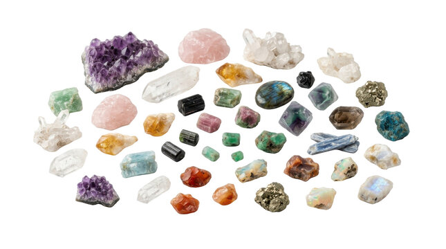 Assortment of Raw Natural Gemstones and Crystals Collection PNG Isolated on transparent background
