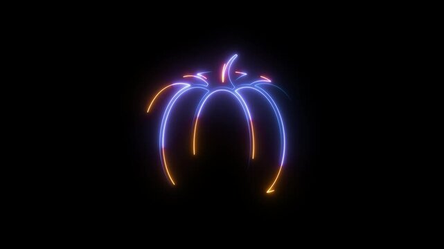 Glowing neon outline of a pumpkin with a dark background