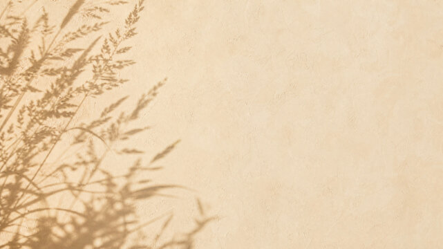 Vintage paper background with grass shadows. Warm beige parchment texture with botanical silhouettes. Minimalist organic overlay for stationery.