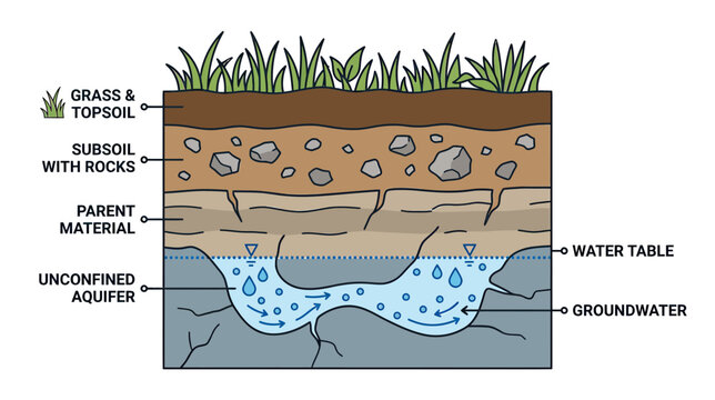 Cross-section of Soil Layers and Groundwater Aquifer