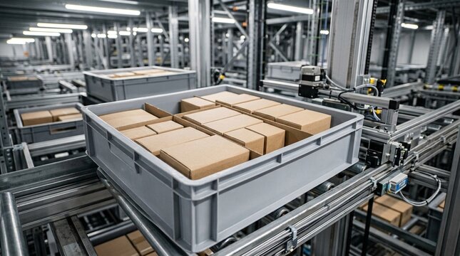 Automated Pallet Stacker Tray Holding Freshly Sorted Freight Units &ndash; Close-Up Detail Photo
