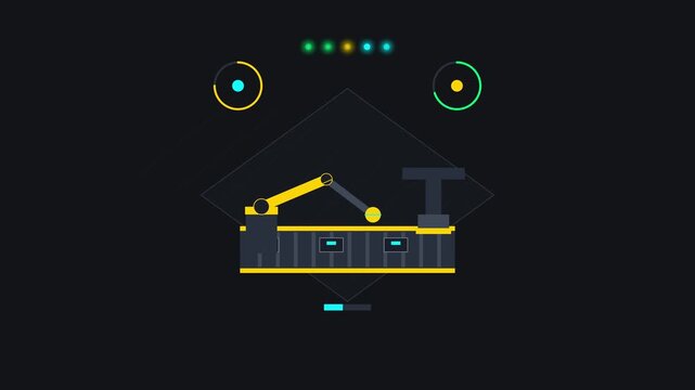 A futuristic robotic assembly line manufacturing high technology microchips