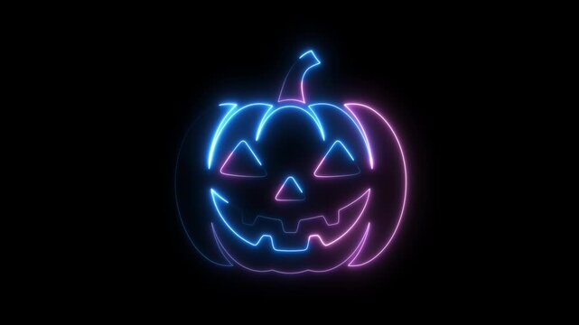 Jack-o-lantern neon outline with blue and pink glow