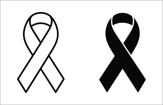 Awareness ribbon support symbol icon, outline and solid silhouette styles, solidarity charity campaign emblem, social cause advocacy vector illustration design