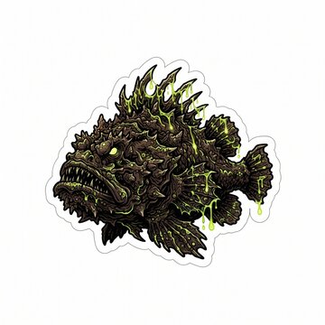 Creepy Venomous Stonefish Toxic Spines Vector Sticker Logo