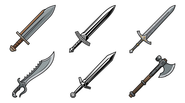 Collection of Fantasy Weapons Isolated on Transparent Background