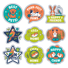 Fototapeta premium Colorful pet shop and animal sticker set.