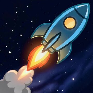 Animated Space Rocket Launching into Night Sky with Stars Startup Business Concept