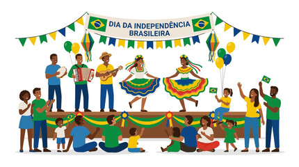 Fototapeta premium Brazilian Independence Day Celebration: People Enjoying Music and Dance on Stage