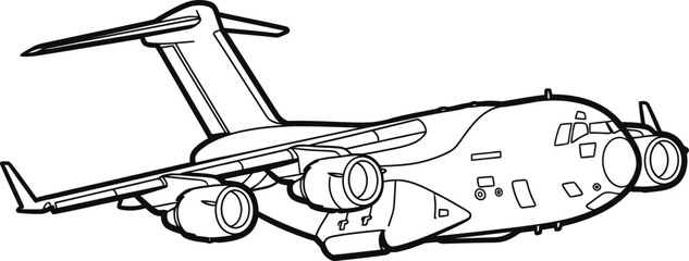 Obraz premium Detailed Line Art Illustration of a Military Cargo Transport Aircraft Design
