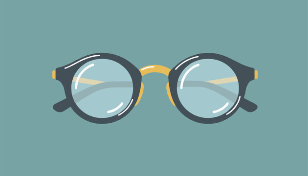 Classic black round eyeglasses with gold accents on a clean blue background representing modern style.
