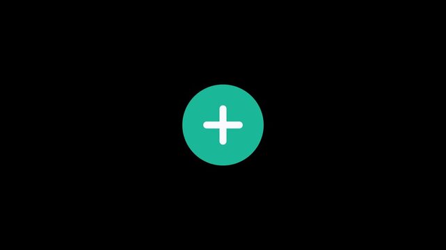 Long SEO Title: Modern Minimalist Plus Add Icon Motion Graphics Teal Green Circular Badge Button Animation 6 Seconds Loop on Alpha Channel 4K