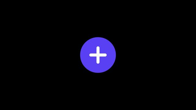 Long SEO Title: Smooth Rotating Plus to Cross Morphing Symbol Icon Animation Electric Indigo Circular Button 6 Seconds Loop on Alpha Channel 4K