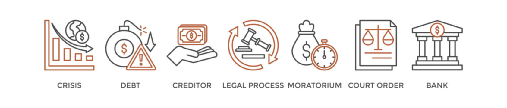 Bankruptcy banner web icon vector illustration concept with icon of crisis, debt, creditor, legal process, moratorium, court order, and bank
