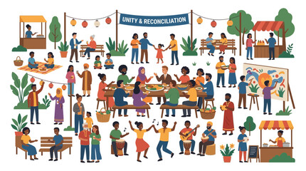 Fototapeta premium Diverse Community Celebrating Unity and Reconciliation at Outdoor Festival