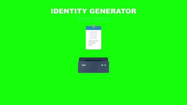 Identity Generator Machine Printing ID Card on Green Screen Background.