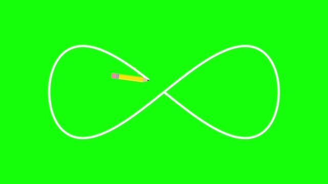 Yellow Pencil Drawing Infinity Symbol Animation on Green Screen Background.