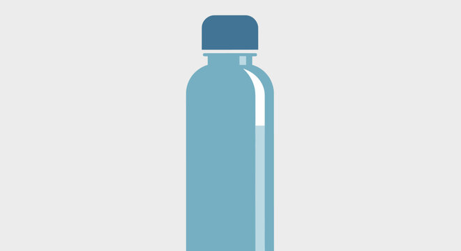 Minimalist vector illustration of a reusable blue water bottle icon representing healthy hydration and fitness