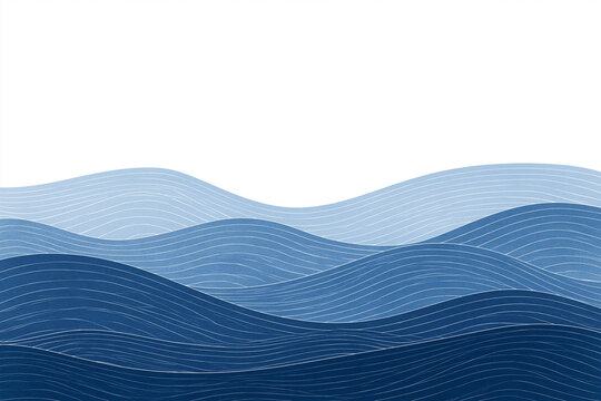 Minimalist Blue Ocean Wave Layer Illustration With White Copy Space Background