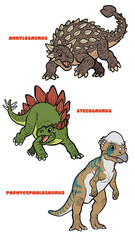 Cute cartoon herbivore dinosaur bundle set 2 illustration including ankylosaurus stegosaurus and pachycephalosaurus isolated on transparent background © pranowo
