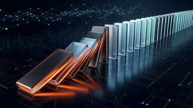 Glass domino effect and chain reaction business risk management concept in tech