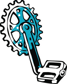 Stylized bicycle crankset with blue chainring