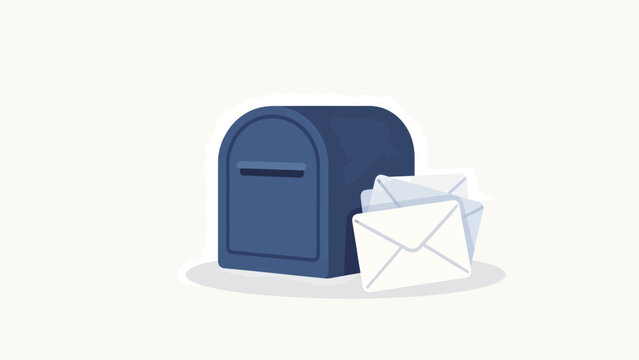 Blue mailbox with white envelopes, flat illustration style
