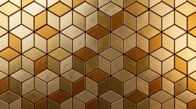 Abstract Luxury Golden 3D Geometric Cube Pattern Background with Brushed Metallic Texture