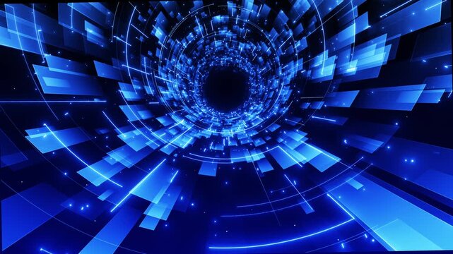 Futuristic Technology Tunnel With Glowing Blue Digital Data Flow And Abstract Network Elements Connecting Through Cyberspace, looped animation