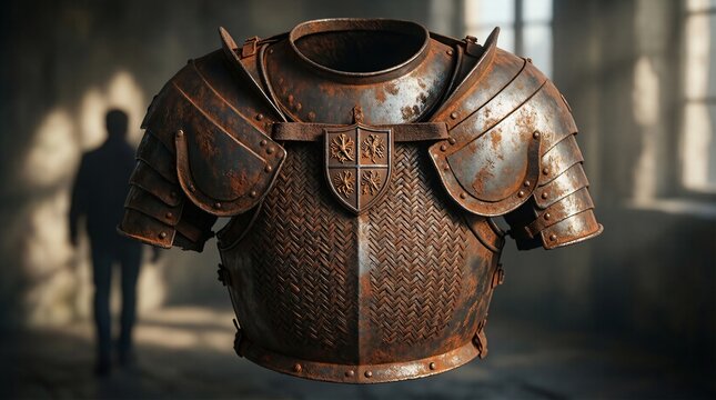 Rusty medieval knight plate armor cuirass display