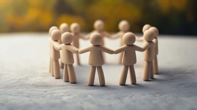 group stylized figures holding hands circular symbolizing unity teamwork collaboration copy space