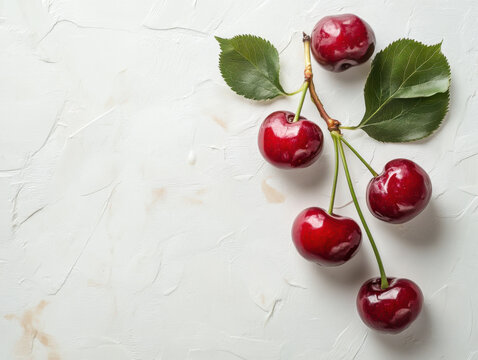 Isolated cherries in a row. Whole sweet cherry and cherry halves with and without pit isolated on white background