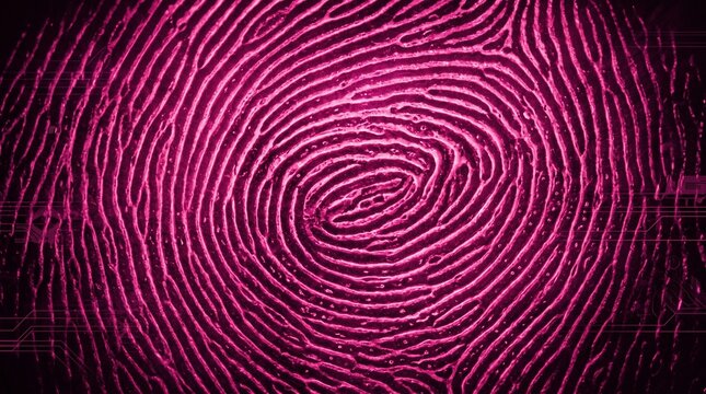 Macro View of Pink Biometric Fingerprint Scan with Digital Interface Overlay