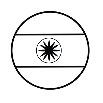 Black and white line art vector illustration of a circular India national flag icon featuring the Ashoka Chakra wheel in the center, isolated on a white background.Art & Illustration
