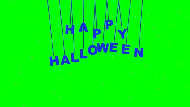 Happy halloween text hanging on strings animated