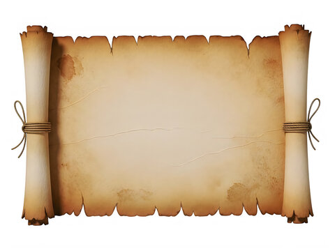 Old vintage paper scroll with blank space for text isolated on transparent background