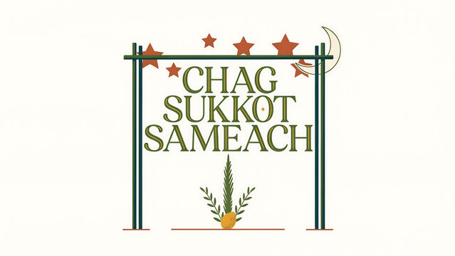 Chag sukkot sameach sign with stars and garland decoration jewish holiday festival of booths