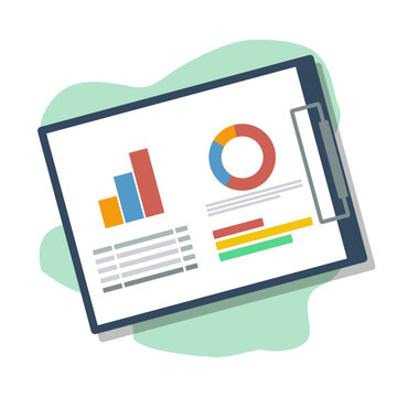dashboard with charts and table on clipboard