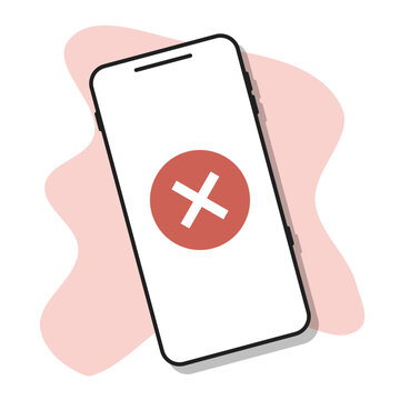 red circle cross shape on smartphone screen, negative answer online mobile app
