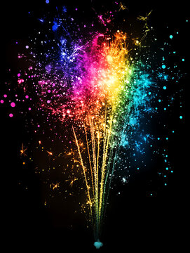 Colorful fireworks explosion isolated on black background.