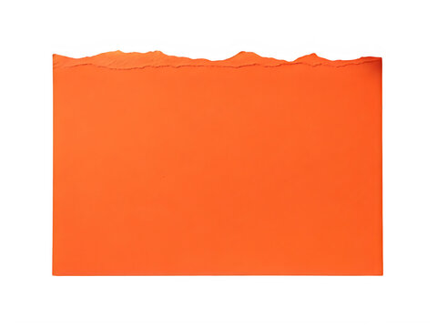 Bright orange paper sheet with a rough torn top edge isolated on transparent background