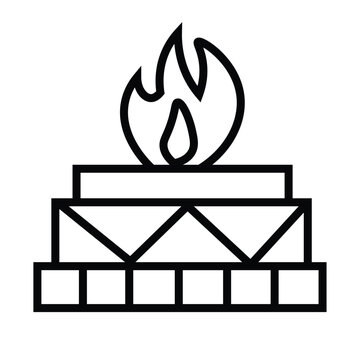 Black and white line icon vector illustration of a havan kund or traditional Indian sacred fire altar for traditional Hindu puja, yagna, vedic and wedding religious ceremony rituals.Art & Illustration