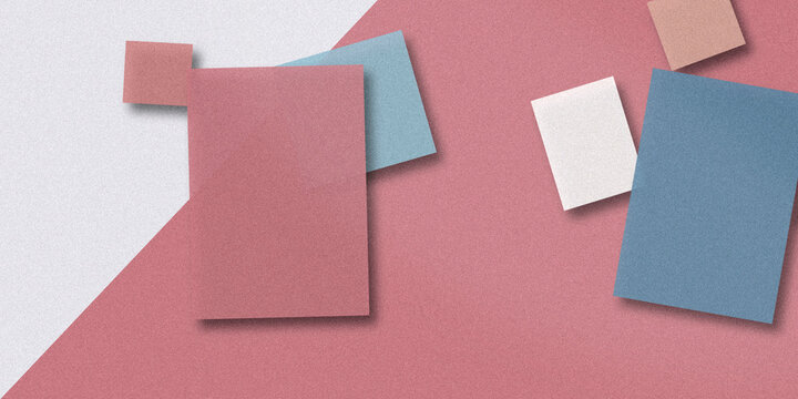 Layered pastel square notes float above a blush-and-slate diagonal field, offering a calm, creative mood for templates, social posts, or office themes.