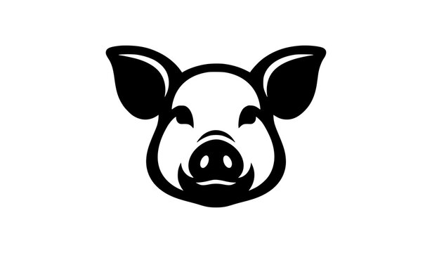 Minimalist black pig head silhouette vector logo for livestock farm and pork food design