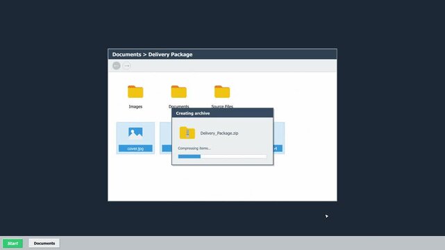 Animation of digital files being compressed into a zip archive. 4K Video
