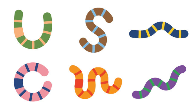 Cute cartoon worms set - colorful vector illustration on white background